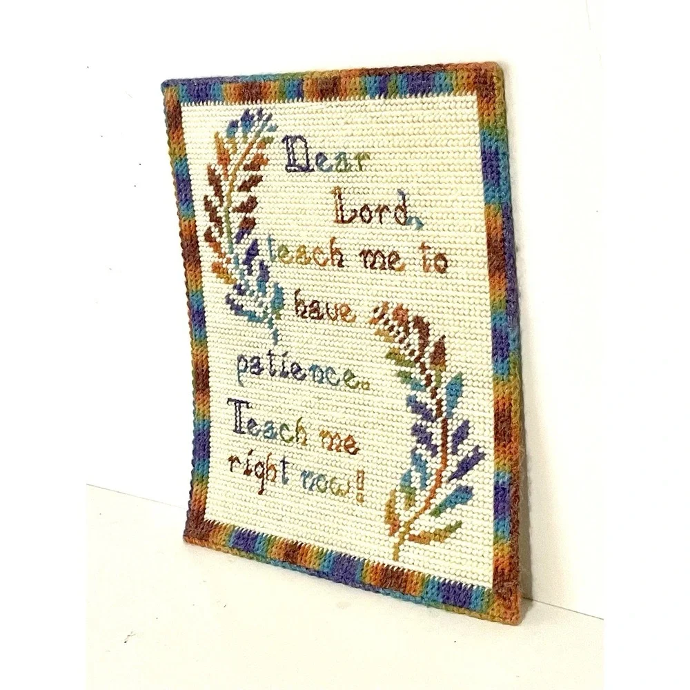 Vintage handmade cross-stitch multicolored inspirational quote wall decor